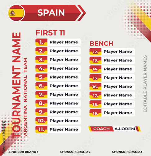 Line up for first 11 of Spain Team