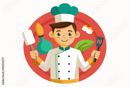 The image of a sideways chef with a strong taiwane vector art illustration