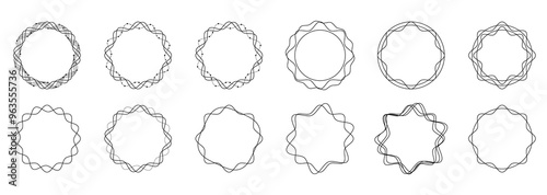 golden circle with thin line deco style wedding invitation frame set