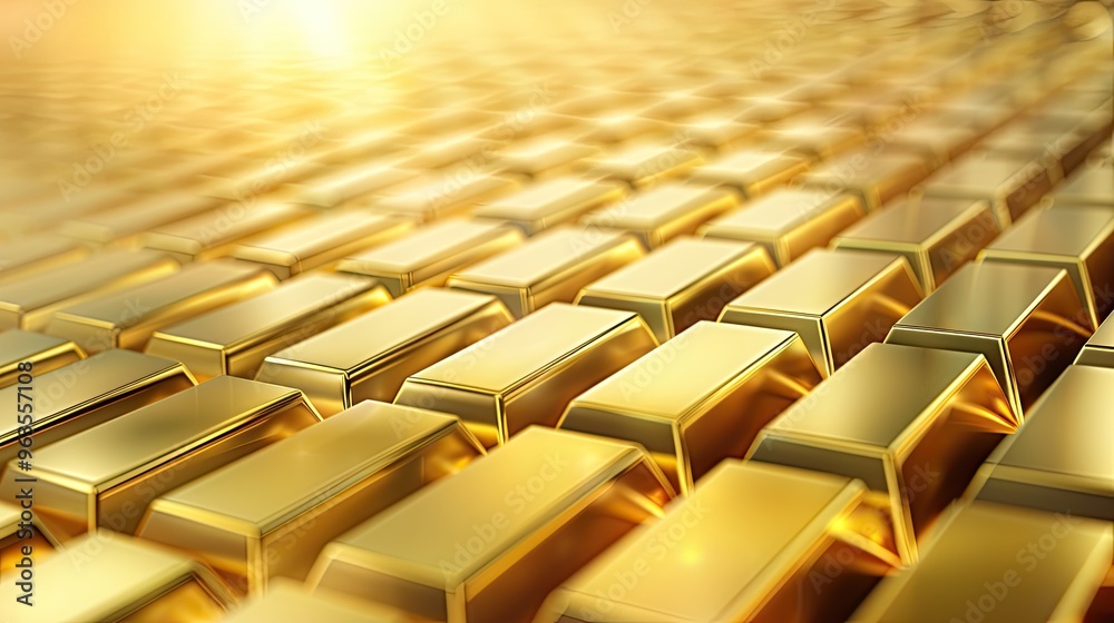A close-up view of shining gold bars arranged in a neat pattern, symbolizing wealth and luxury. A close-up view of shining gold bars arranged in a neat pattern, symbolizing wealth and luxury.
