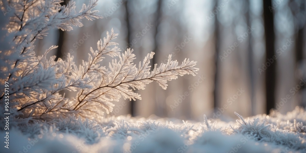 Obraz premium white wood covered with frost frosty landscape.