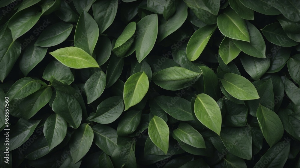 Fototapeta premium closeup tropical green leaf background flat lay fresh wallpaper banner idea.