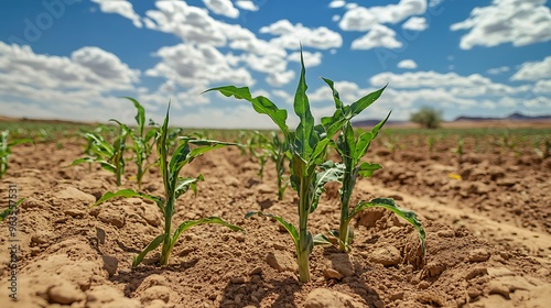 Drought-resistant crops growing in arid regions, representing adaptation strategies in response to reduced rainfall and changing agricultural practices.