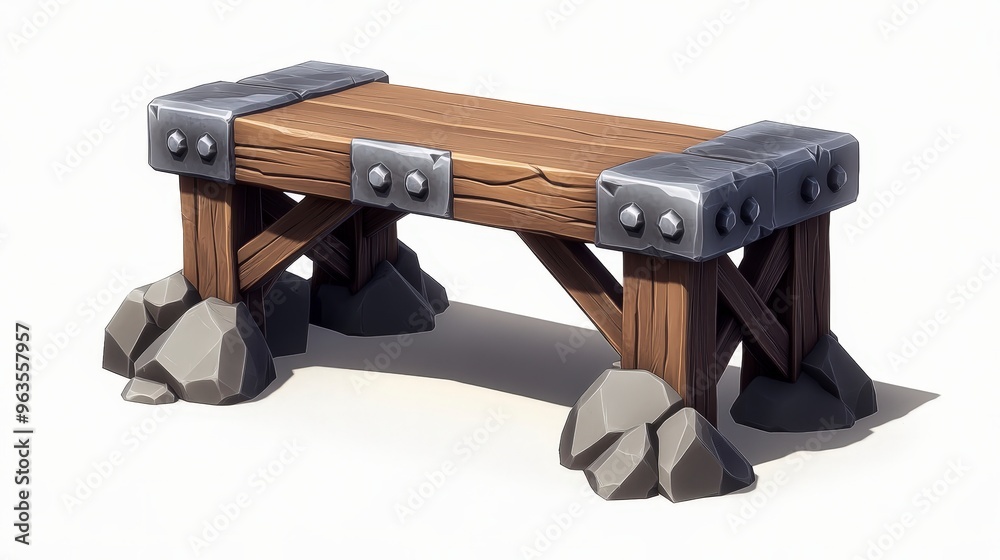 Leaderboard for a survival game with a metal and wood fusion design, rendered in low poly and cartoony style, set on a white background Leaderboard for a survival game with a metal and wood fusion design, rendered in low poly and cartoony style, set on a white background