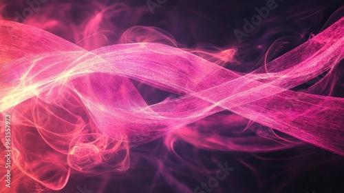 Abstract Pink and Yellow Swirling Lines on Black Background