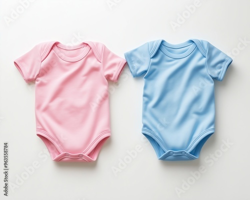 A baby onesie in pink and blue, gender reveal clothing element, vector art, minimalist design, isolated on white background