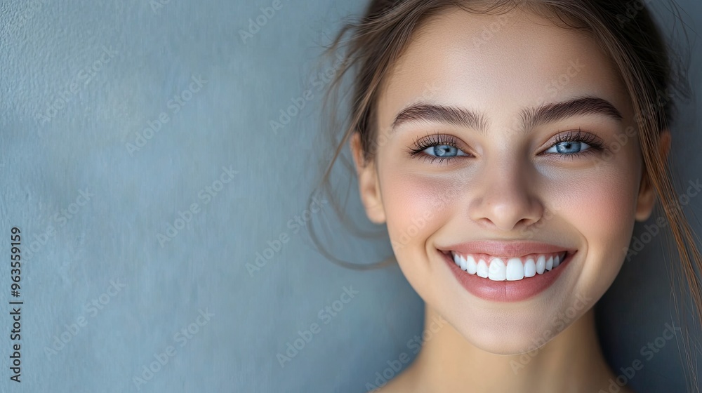 Close up face of young woman with beautiful smile isolated on grey wall with copy space. Successful multiethnic girl. Latin woman looking at camera against gray wall .generative ai Close up face of young woman with beautiful smile isolated on grey wall with copy space. Successful multiethnic girl. Latin woman looking at camera against gray wall .generative ai