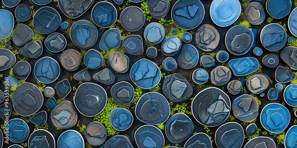 Abstract Blue Geometric Circles Pattern. AI generated illustration.