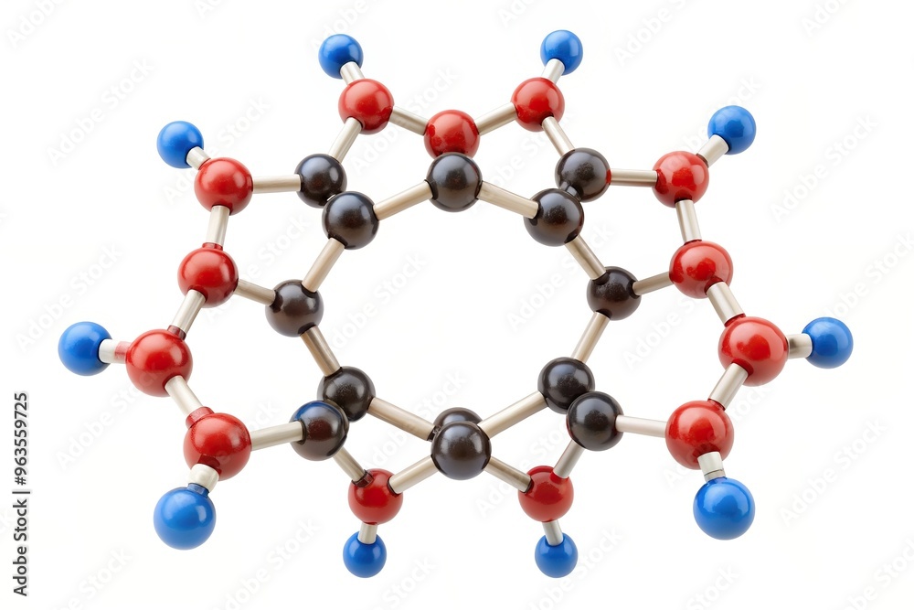 Cyclodextrin molecule with a symmetrical molecular structure isolated on white background, molecule, scientific, pharmaceutical, drug delivery, encapsulation,cyclodextrin, chemistry Cyclodextrin molecule with a symmetrical molecular structure isolated on white background, molecule, scientific, pharmaceutical, drug delivery, encapsulation,cyclodextrin, chemistry