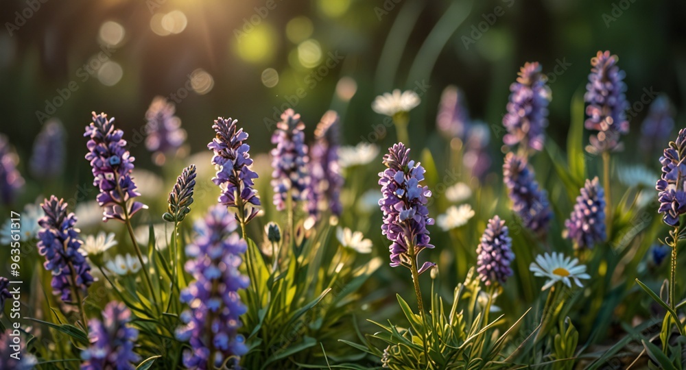 Fototapeta premium spring morning on nature and fluttering butterfly on soft green background, macro. Spring template, elegant amazing artistic image, free space.