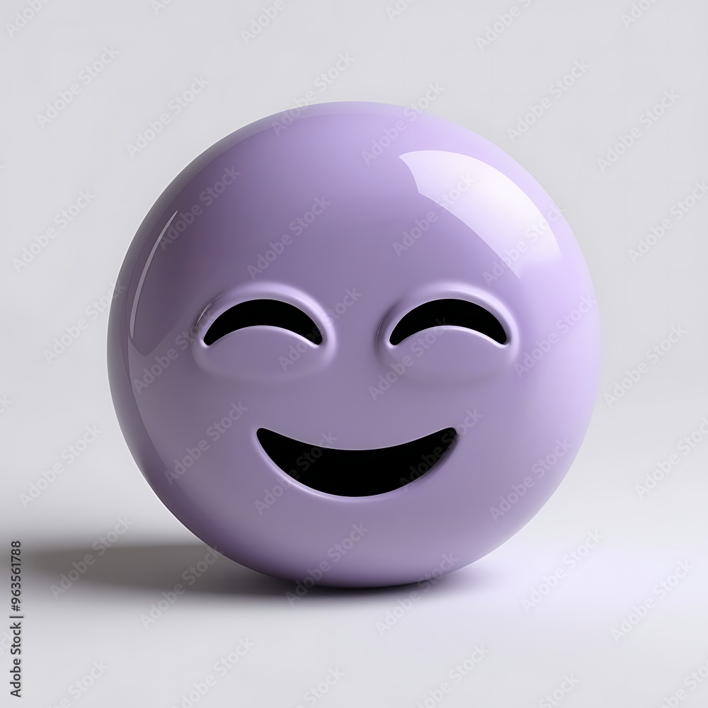Fototapeta premium 3D emoticon with a sleepy expression, light purple color, half-closed eyes, small mouth, glossy rounded shape, isolated on white background.