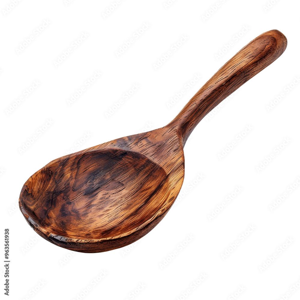 A beautifully crafted wooden spoon, isolated on white background, transparent background