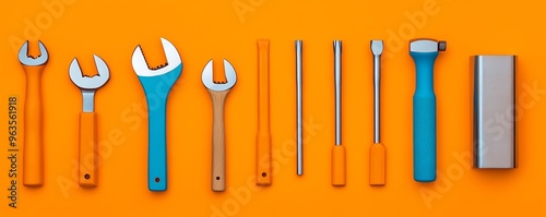 Durable, heavyduty instruments with protective antirust coatings, flat design illustration photo