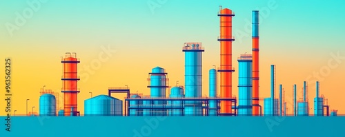 Industrial plant with pipes and tanks in isometric view. photo