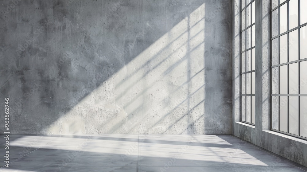 Fototapeta premium Gray backdrop with window light and shadows for showcasing products