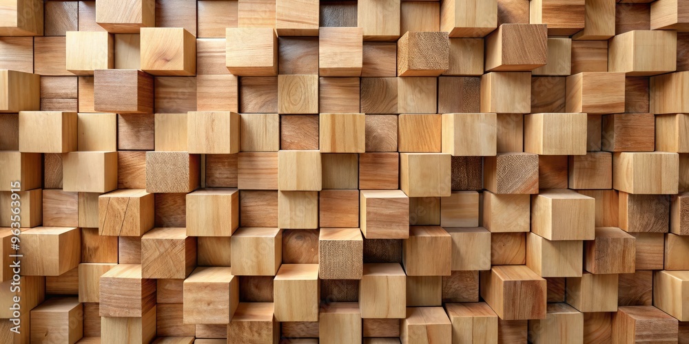 Background of wooden cubes in various sizes creating a unique geometric pattern Background of wooden cubes in various sizes creating a unique geometric pattern