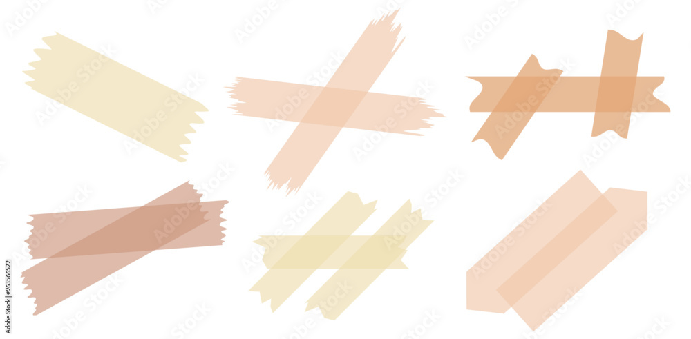 Set of brown semi-transparent washi tapes isolated on white. Washi tapes collection in vector. Pieces of decorative tape for scrapbooks. Torn paper Set of brown semi-transparent washi tapes isolated on white. Washi tapes collection in vector. Pieces of decorative tape for scrapbooks. Torn paper
