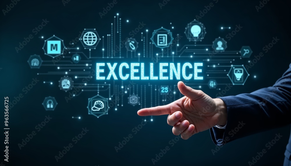 Conceptual Image Representing Excellence with Digital Icons and Human Gesture Conceptual Image Representing Excellence with Digital Icons and Human Gesture
