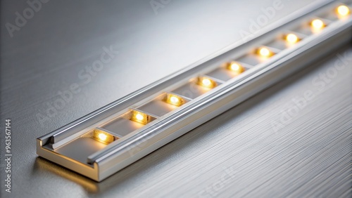 sleek, residential, lighting, architectural, home improvement, warm light, A close up stock photo of an LED strip warm light installed in an aluminum channel diffuser