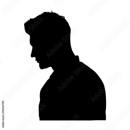 silhouette of young handsome man twenty years old, profile, side view, isolated