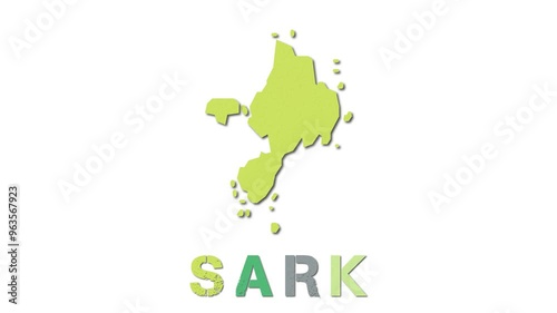 Sark map with paper regions. Animated island map growing from regions and title letters falling down. Elegant 4k animation. photo