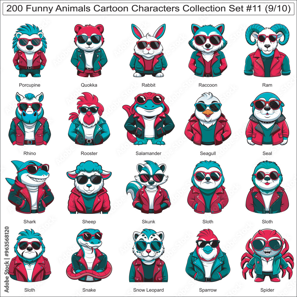 Fototapeta premium Funny Animals Cartoon Characters Collection Set of 200 Isolated Animals Part 9