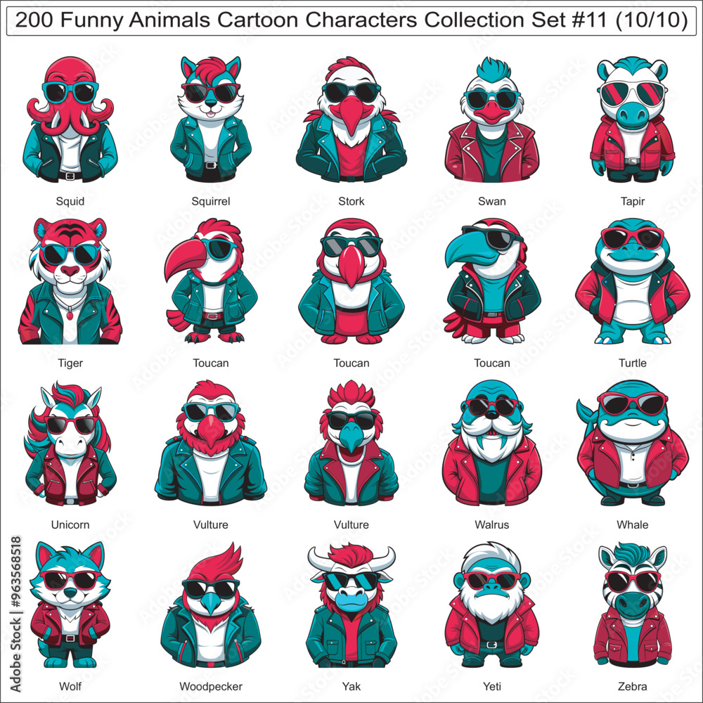 Funny Animals Cartoon Characters Collection Set of 200 Isolated Animals Part 10
