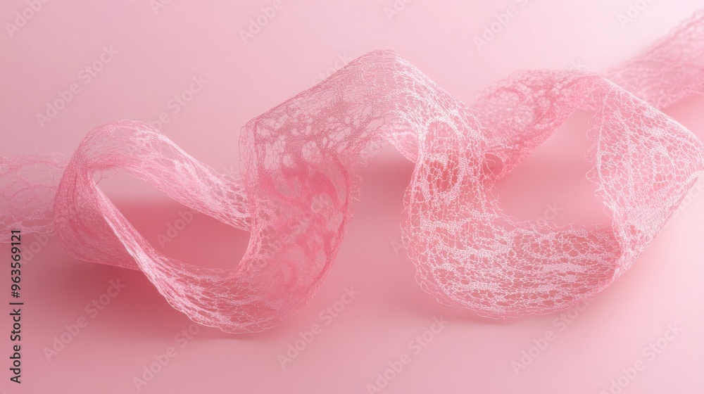 Pink Lace Fabric Swirling on a Pastel Pink Background Pink Lace Fabric Swirling on a Pastel Pink Background