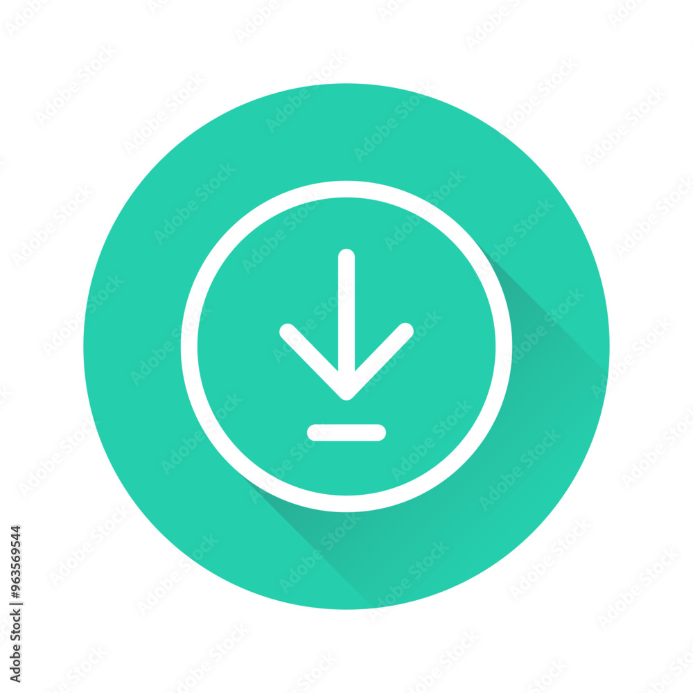Download circle shadow icon on round green button. White downloading uploading web symbol. vector illustration Download circle shadow icon on round green button. White downloading uploading web symbol. vector illustration