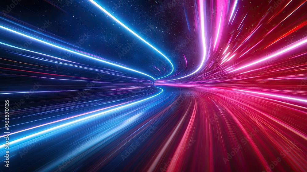 Obraz premium Futuristic neon lights create a dynamic, colorful motion blur. Perfect for themes of technology, speed, and modern design.
