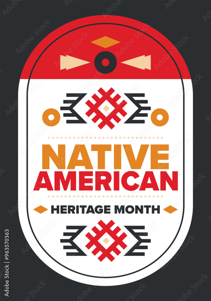 Naklejka premium Native American Heritage Month in November. American Indian culture. Celebrate annual in United States. Tradition pattern. Poster, card, banner and background. Vector ornament, illustration