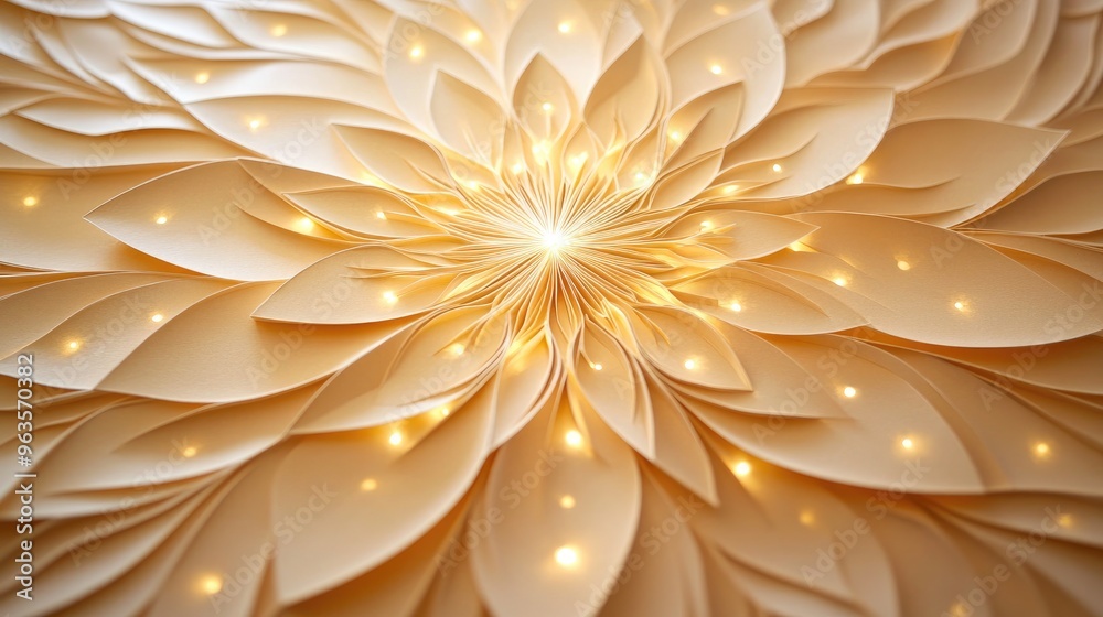 Intricate paper flower design with warm lights, radiating elegance and beauty, ideal for art, decoration, or design projects. Intricate paper flower design with warm lights, radiating elegance and beauty, ideal for art, decoration, or design projects.