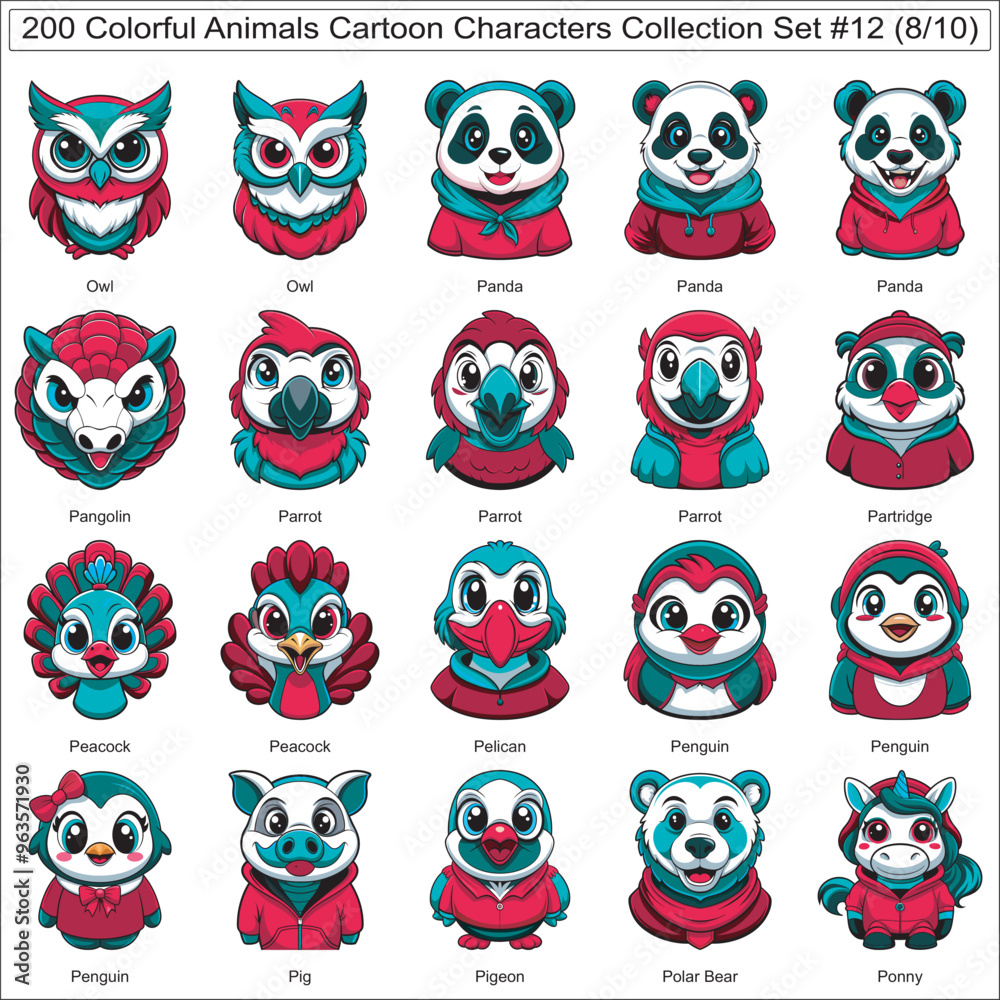 Colorful Animals Cartoon Characters Collection Set of 200 Isolated Animals Part 8 Colorful Animals Cartoon Characters Collection Set of 200 Isolated Animals Part 8