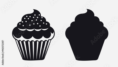 Black silhouette cupcake Icon, muffin logo. Vector illustration isolated on white background. Can be used as icon, sign or symbol - cupcake silhouette.