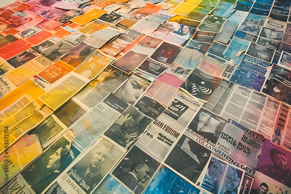 An artistic arrangement of colorful magazine clippings laid out on a flat surface, showcasing various styles and textures. An artistic arrangement of colorful magazine clippings laid out on a flat surface, showcasing various styles and textures.