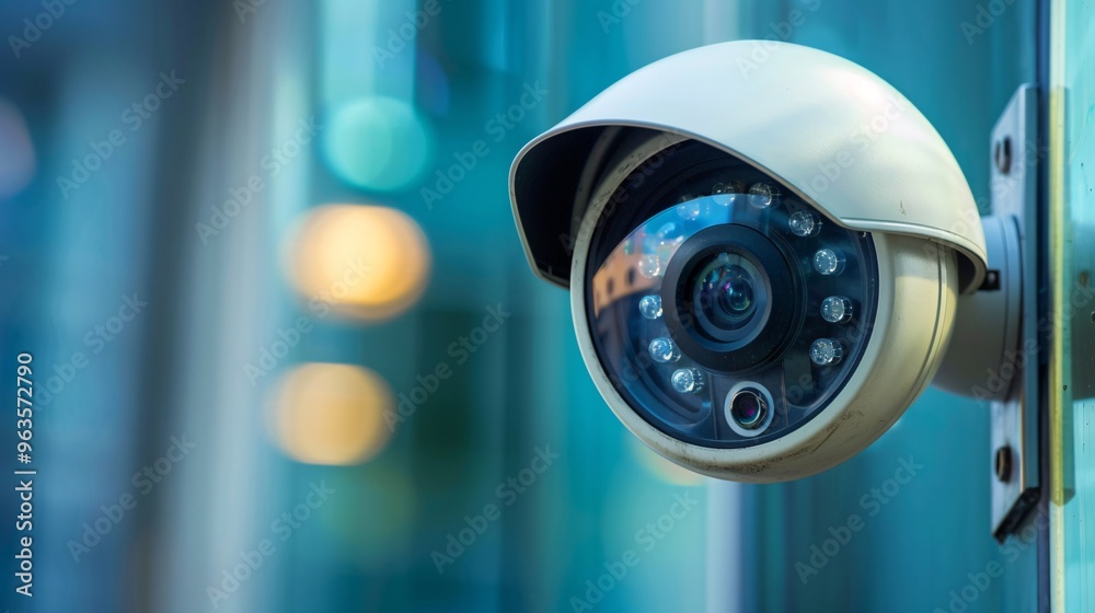 Security Camera Mounted on Building Wall Security Camera Mounted on Building Wall