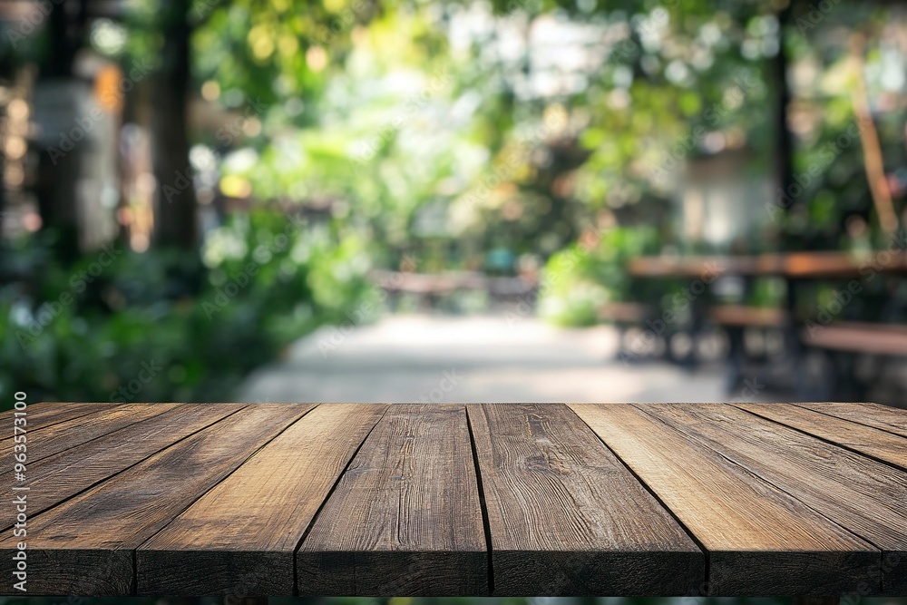 Empty wood table with blur interior outdoor space coffee restaurant or cafe for background .generative ai Empty wood table with blur interior outdoor space coffee restaurant or cafe for background .generative ai