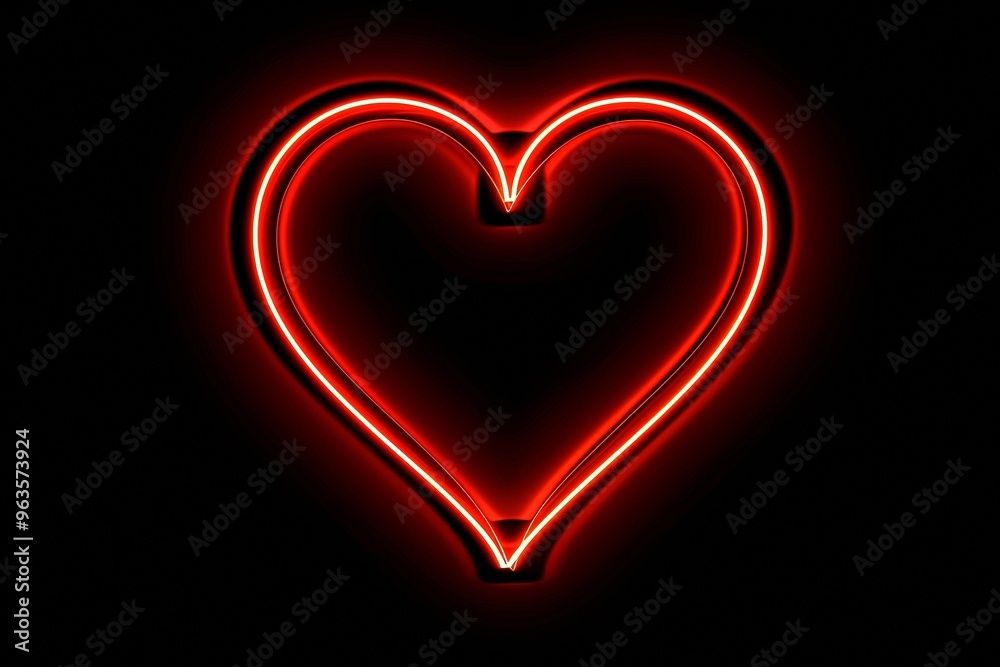 A red neon heart with a smooth glow on a dark background, creating a bold statement. A red neon heart with a smooth glow on a dark background, creating a bold statement.