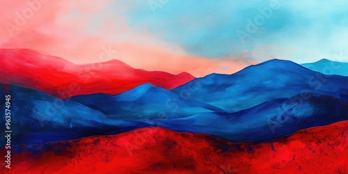 Red and Blue Abstract Mountain Landscape. AI generated illustration