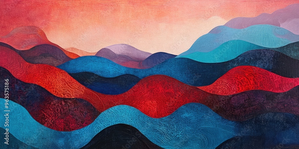 Red and Blue Abstract Mountain Landscape. AI generated illustration