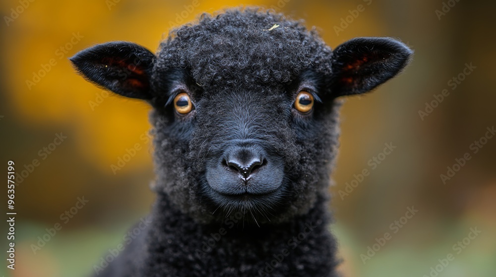 Close-up of a black lamb with Close-up of a black lamb with