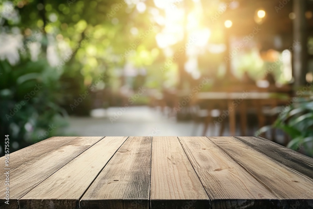 Empty wood table with blur interior outdoor space coffee restaurant or cafe for background .generative ai Empty wood table with blur interior outdoor space coffee restaurant or cafe for background .generative ai