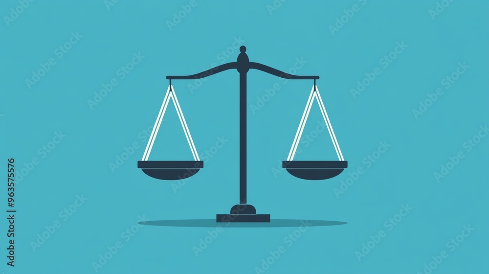Justice scales with equal symbols on each side, equality before the law, flat design illustration Justice scales with equal symbols on each side, equality before the law, flat design illustration