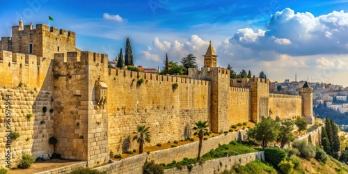 Ancient defensive wall surrounding the holy city of Jerusalem