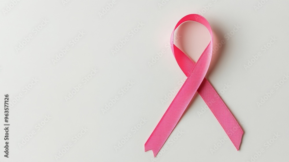 A Pink Ribbon Tied in a Bow on a White Background A Pink Ribbon Tied in a Bow on a White Background