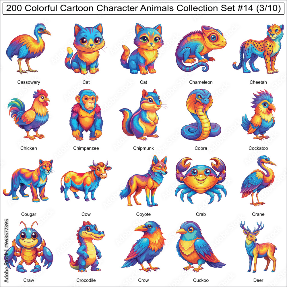 Colorful Cartoon Character Animals Collection Set of 200 Isolated Animals Part 3 Colorful Cartoon Character Animals Collection Set of 200 Isolated Animals Part 3