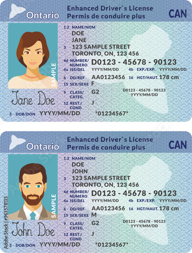 Vector template of sample driver license plastic card for Canada Ontario