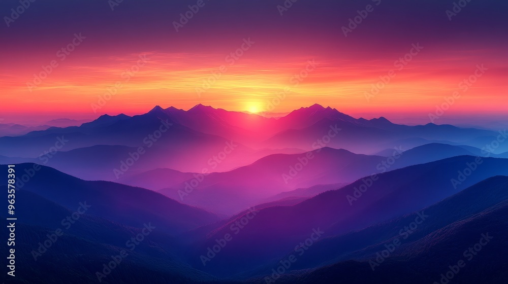 Sunset over mountain range with vibrant sky Sunset over mountain range with vibrant sky