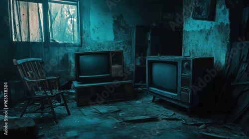 Abandoned Room with Two Vintage Televisions photo