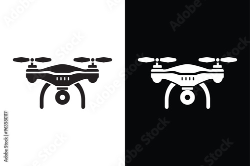 High Quality Drone Icon Silhouette with Black and White Contrast.